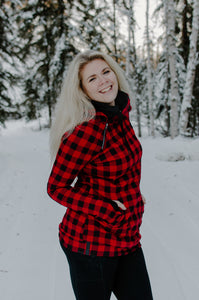 Buffalo Plaid Double Hoodie-Red