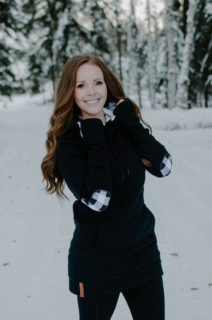 Buffalo Plaid Double Hoodie - Black