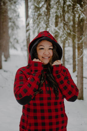 Buffalo Plaid Double Hoodie-Red