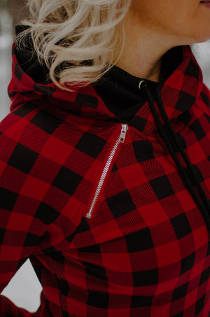 Buffalo Plaid Double Hoodie-Red
