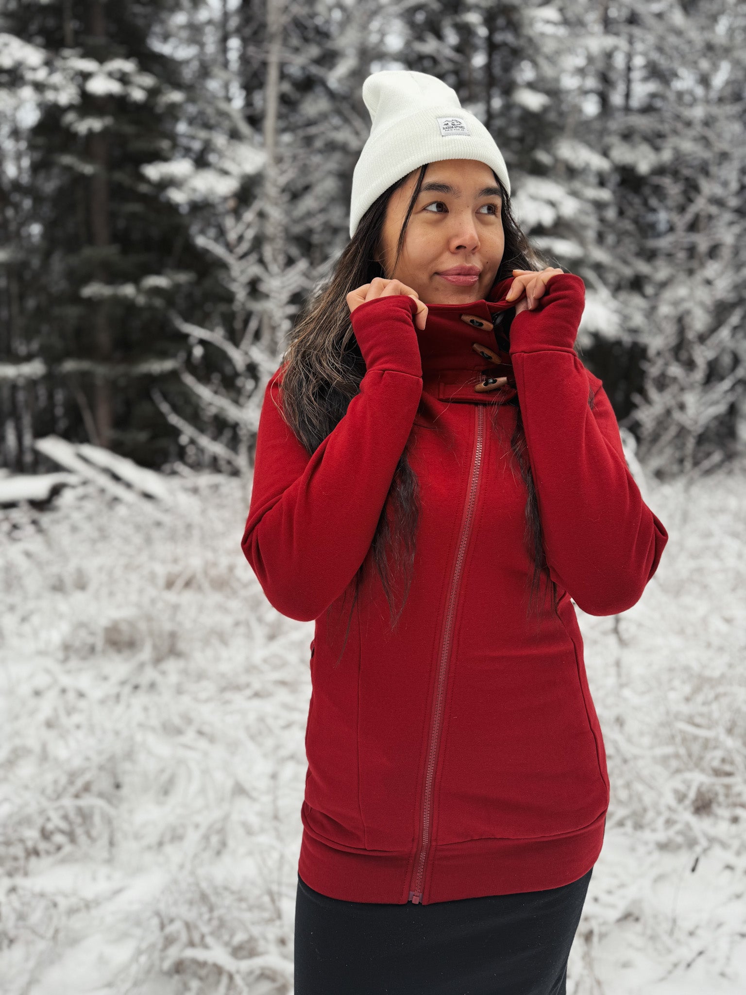 Fireweed Side Zip Toggle Hoodie (Rustic Red)