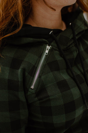 Buffalo Plaid Double Hoodie - Hunter Green